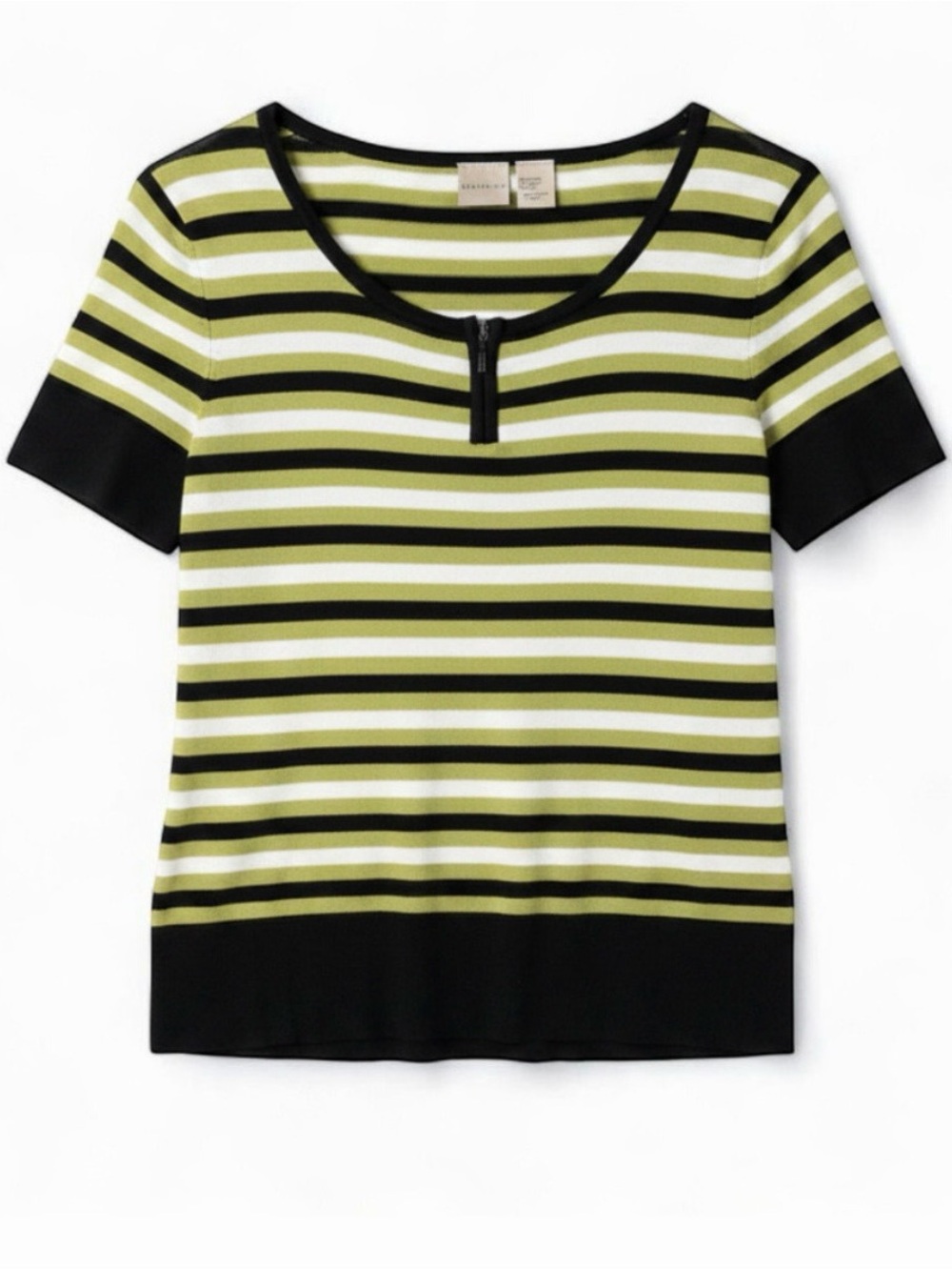 Massini Vintage Green Black White Striped Top Womens Medium